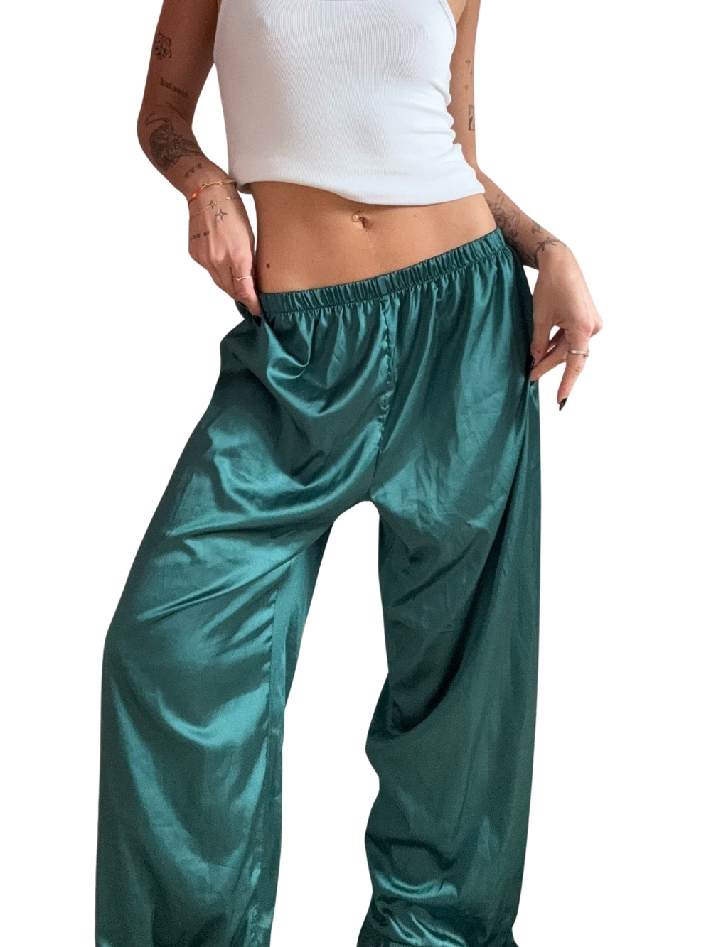 Satin Pants with Frill Hem